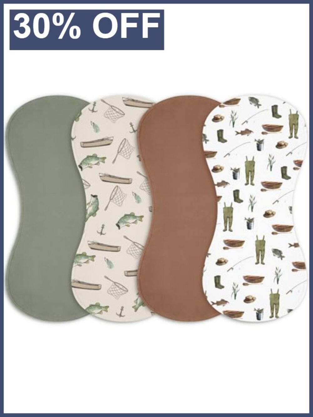 Set of 4 Fishing Baby Burp Cloths Polyester Fleece Cotton Absorbent